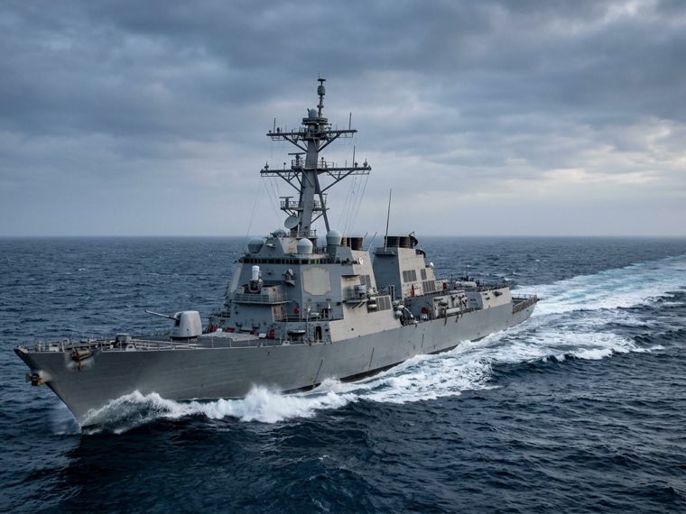 A naval destroyer underway in open sea